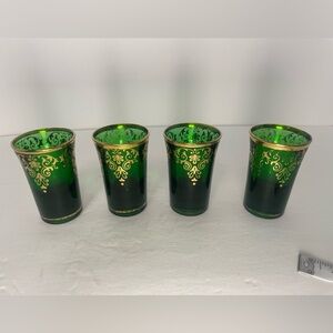 Vintage Italian green and gold shot glasses